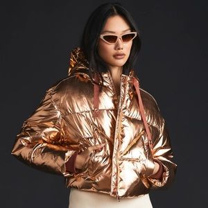 Avec Les Filles Gold Metallic Puffer Jacket NEW